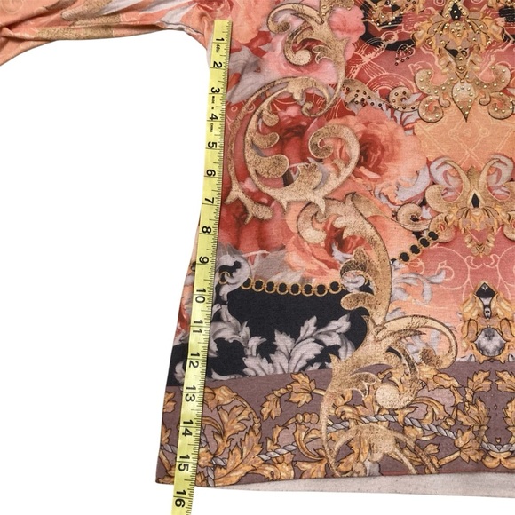 Vintage Y2K 90’s Baroque Floral Rhinestone Abstract Top Womens Medium Maximalist - Picture 7 of 8